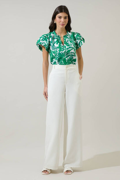 Masey Tropical Keni Split Neck Top