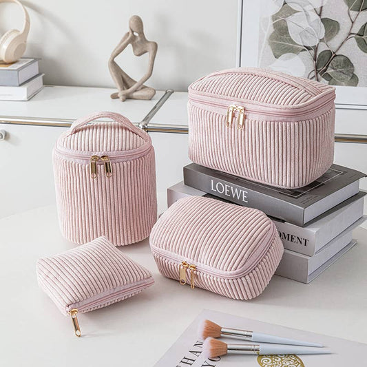 4 pcs Portable Corduroy Travel Toiletry Bag