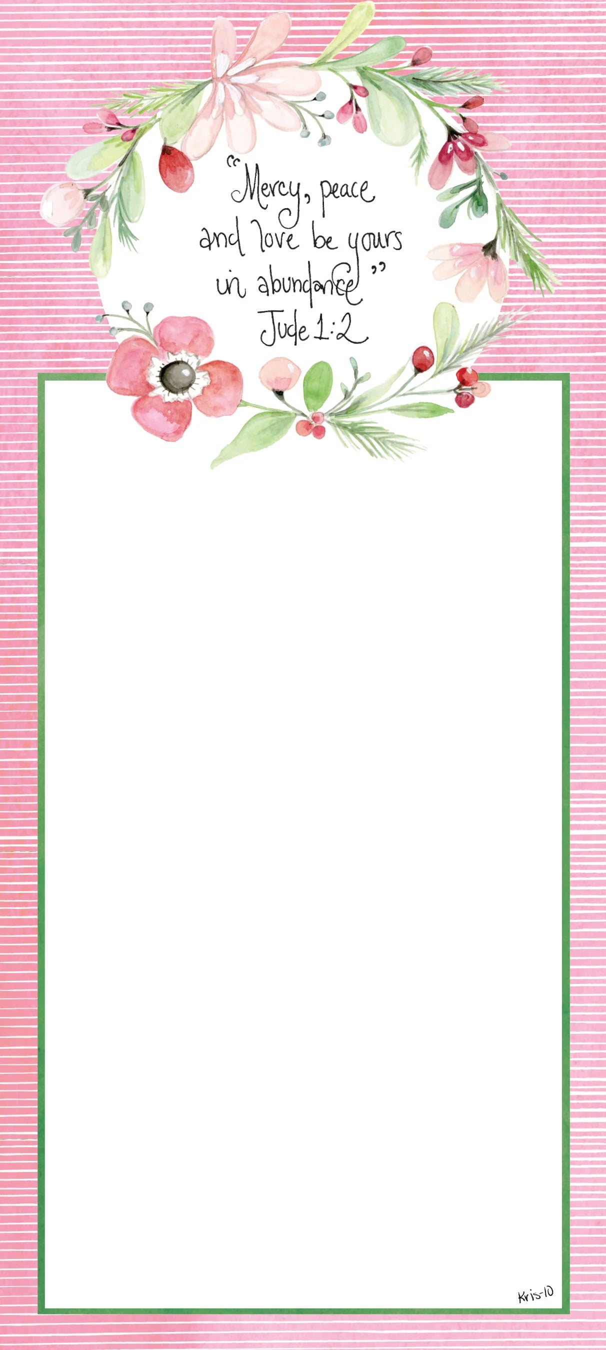 Pink - Mercy, Peace & Love Skinny Notepad