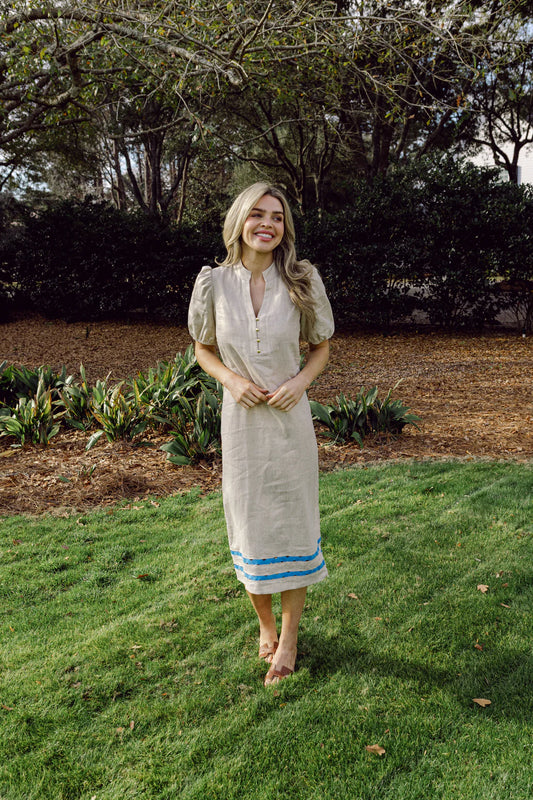 Gold Puff Sleeve Midi Tunic with Ric-Rac