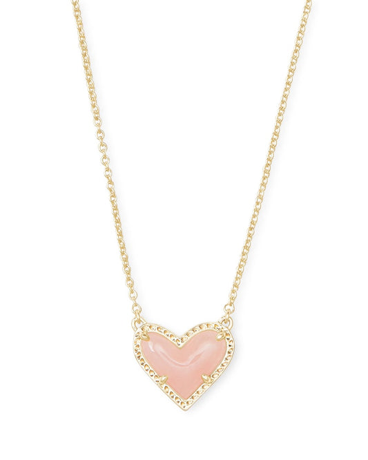 Ari Heart Short Pendant Gold  Necklace- Rose Quartz