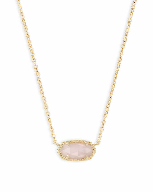 Elisa Gold Pendant Necklace- Rose Quartz
