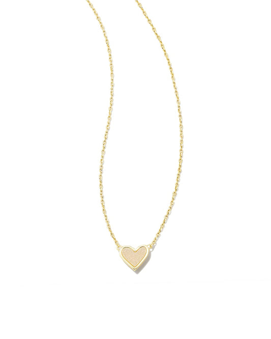 Ari Heart Short Pendant Gold Necklace Iridscent Drusy