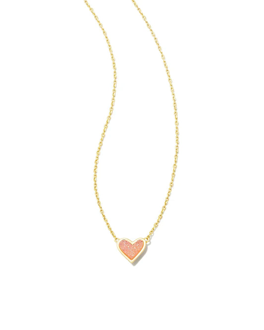 Framed Ari Heart Gold Short Pendant Necklace in Light Pink