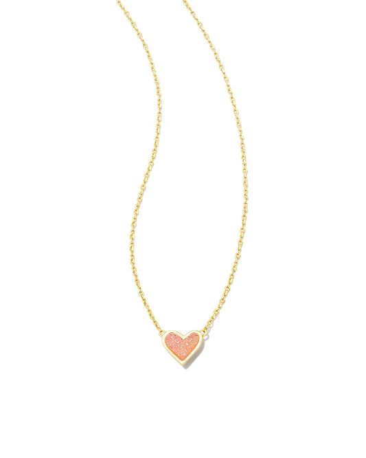 Framed Ari Heart Gold Short Pendant Necklace in Light Pink