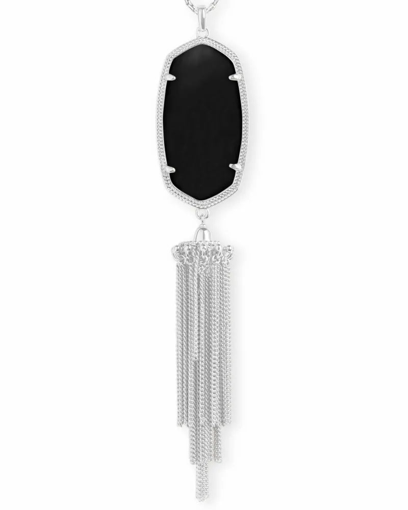 Rayne Silver Long Pendant Necklace in Black Opaque Glass