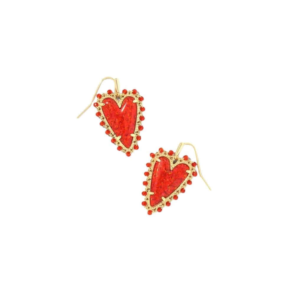 BEADED ANSLEY HEART GOLD DROP EARRINGS