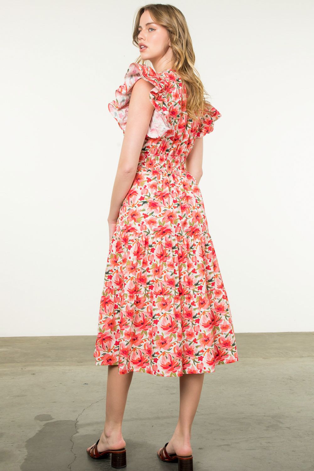 Ruffle Sleeve Flower Print Dress