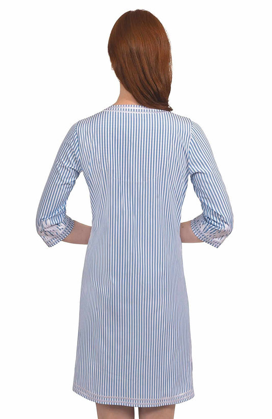 Wash / Wear Embroidered Pinstripe Dress - The Reef