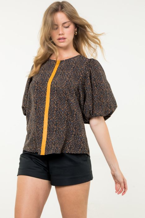 Puff Sleeve Cheetah Print Top