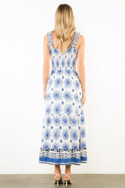 Ruffled Thin Strap Striped Tiered Midi Dress