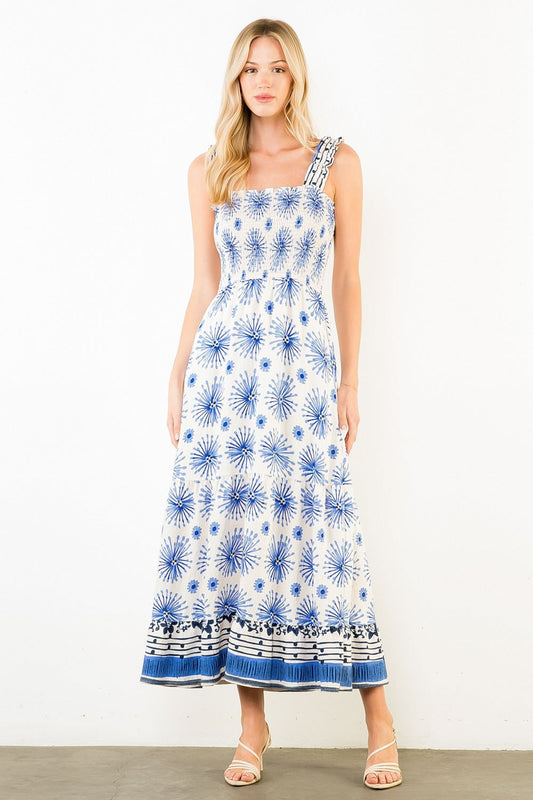 Ruffled Thin Strap Striped Tiered Midi Dress
