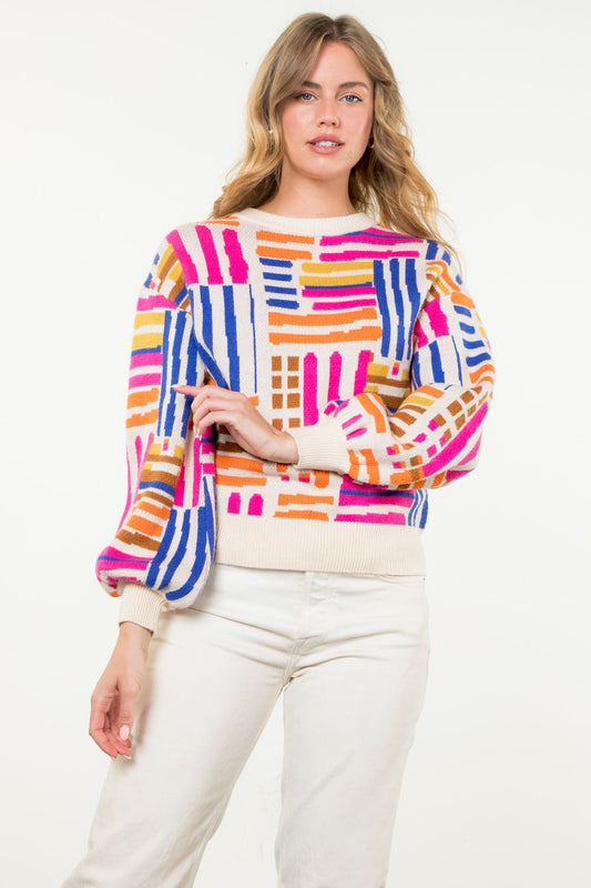 Colorful Patterned Knit Sweater